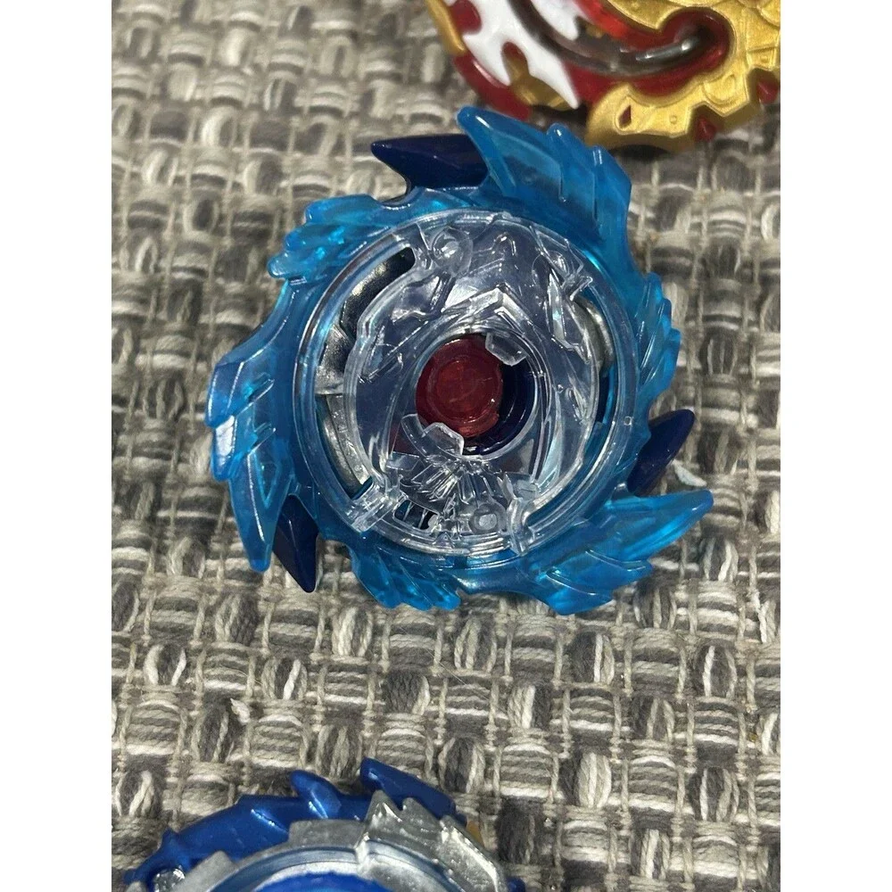 Beyblade Lot And 2 Launchers 2 Rip Cords 4 Blades Stickers Blue Tray Takara Tony